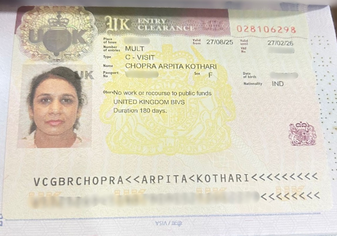Arpita Kothari Chopra Visa